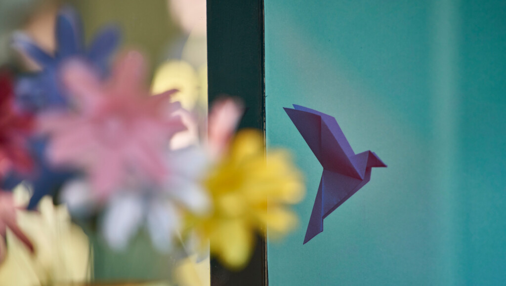 Colibrí arte en papel flores origami