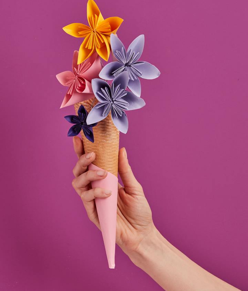 cono helado flores origami color